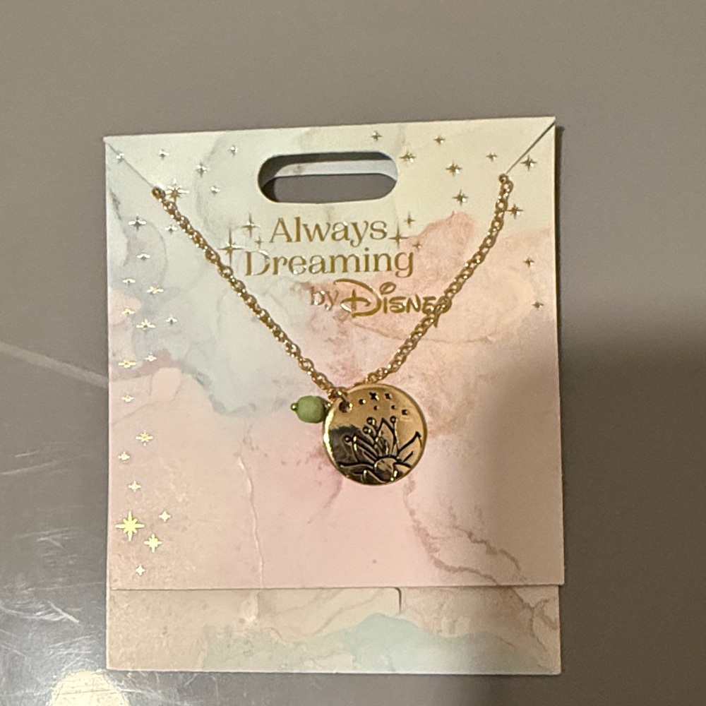 Disney Gold Necklace with Green Charm